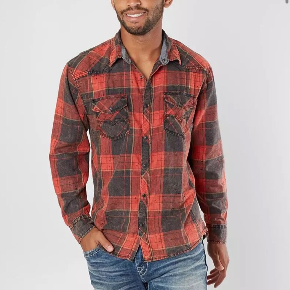 BKE VINTAGE MENS DISTRESSED SNAP SHIRT